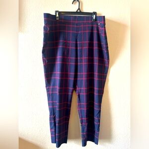 Anne Klein Navy Pants with Red Windowpane Plaid